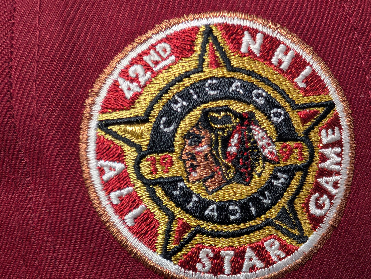 Chicago Blackhawks 1991 All Star Game Fitted Hats-Burgundy Black