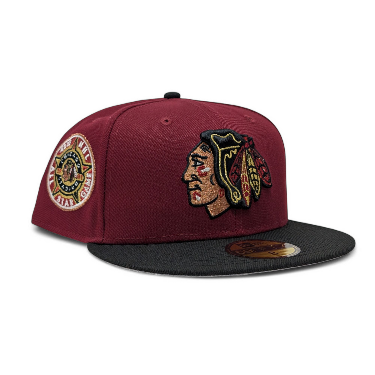 Chicago Blackhawks 1991 All Star Game Fitted Hats-Burgundy Black