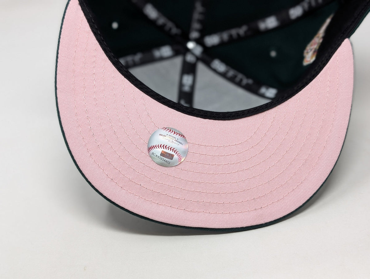 Los Angeles Angels 35th Anniversary Dark Green Pink Brim Fitted Hats