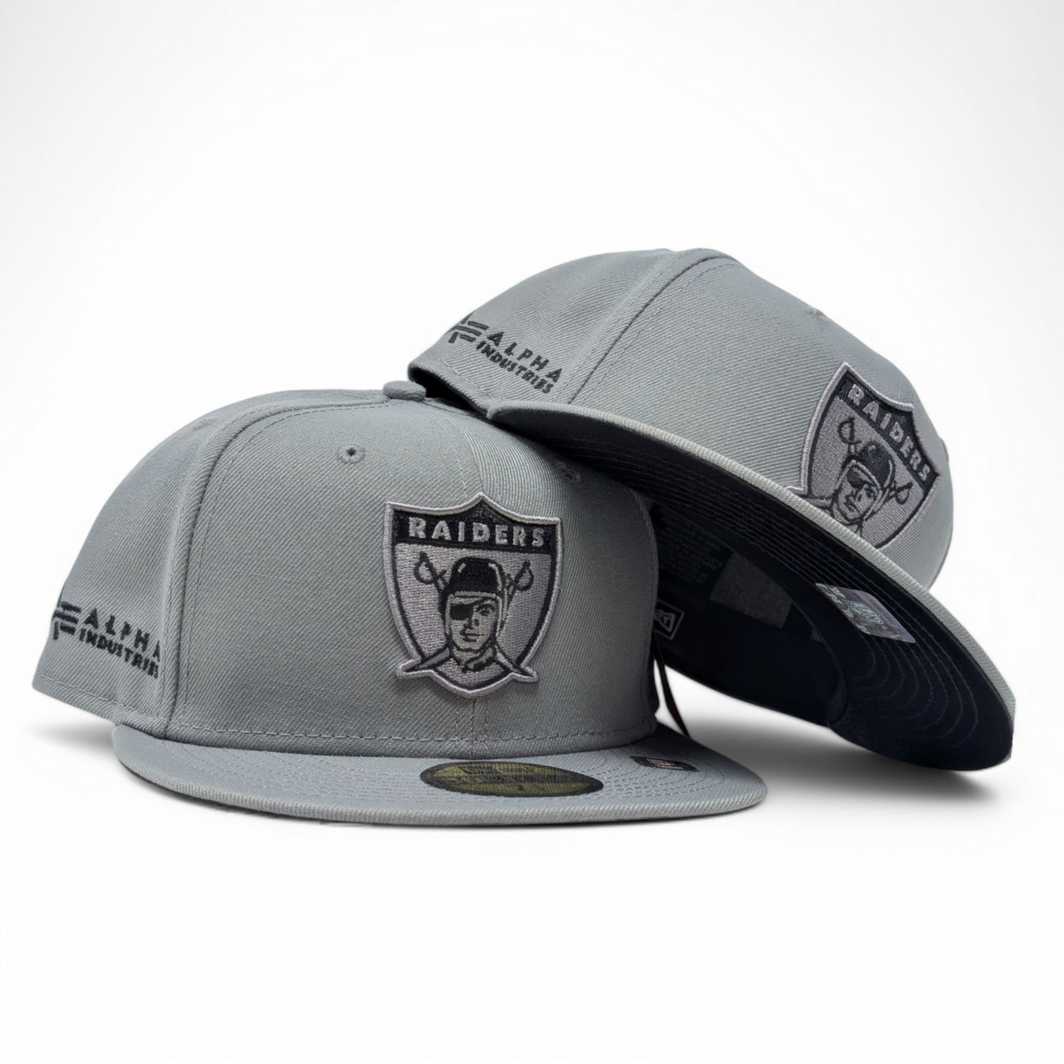 Las Vegas Raiders Alpha Industries 59Fifty Fitted Hats-Gray