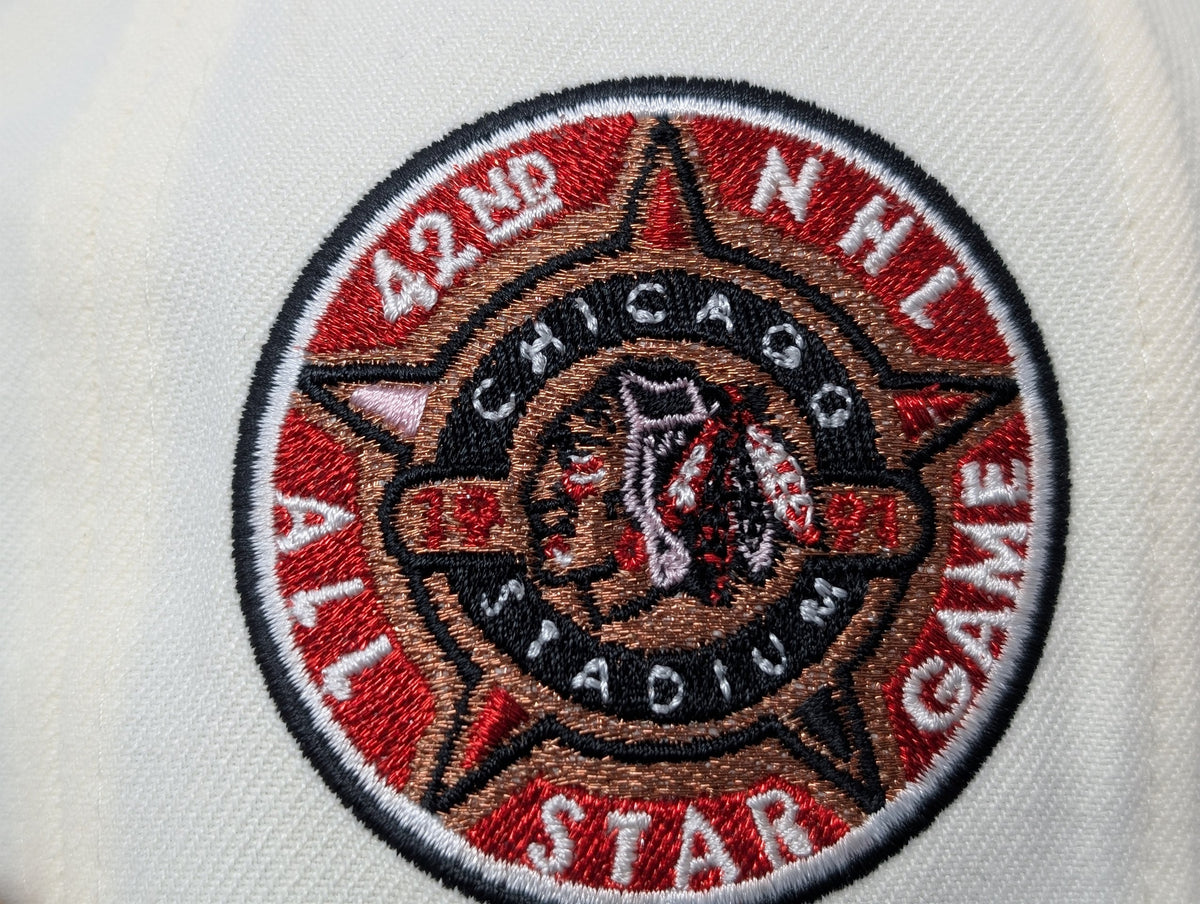 Chicago Blackhawks 1991 All Star Game Pink Brim Fitted Hats Burgundy