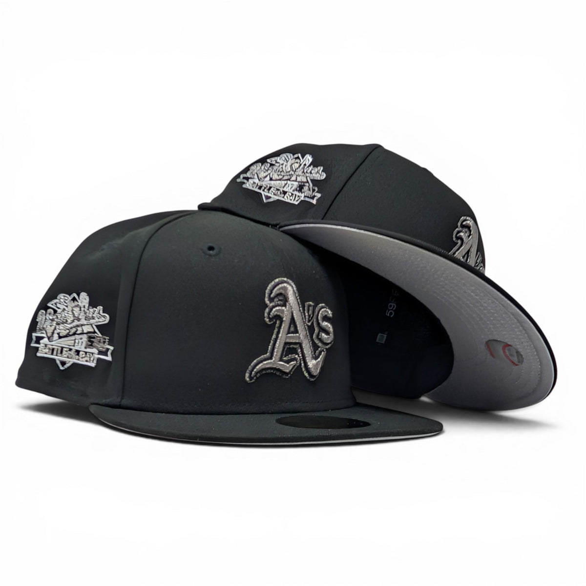 Oakland Athletics 1989 World Series Metallic Logo Fitted Hat- Black