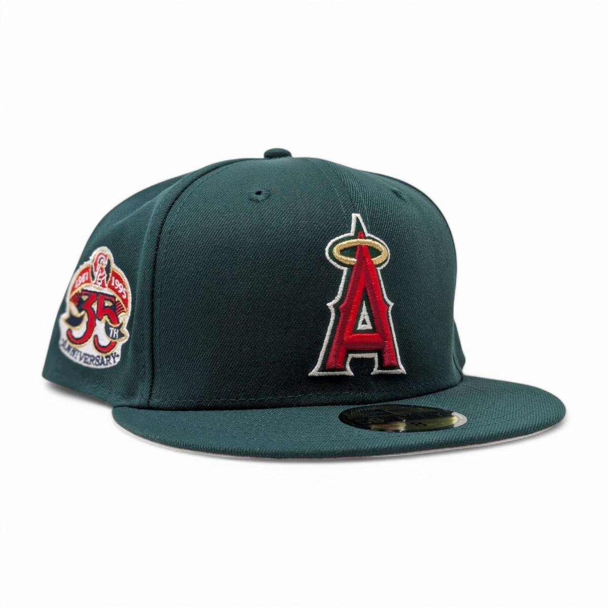 Los Angeles Angels 35th Anniversary Dark Green Pink Brim Fitted Hats