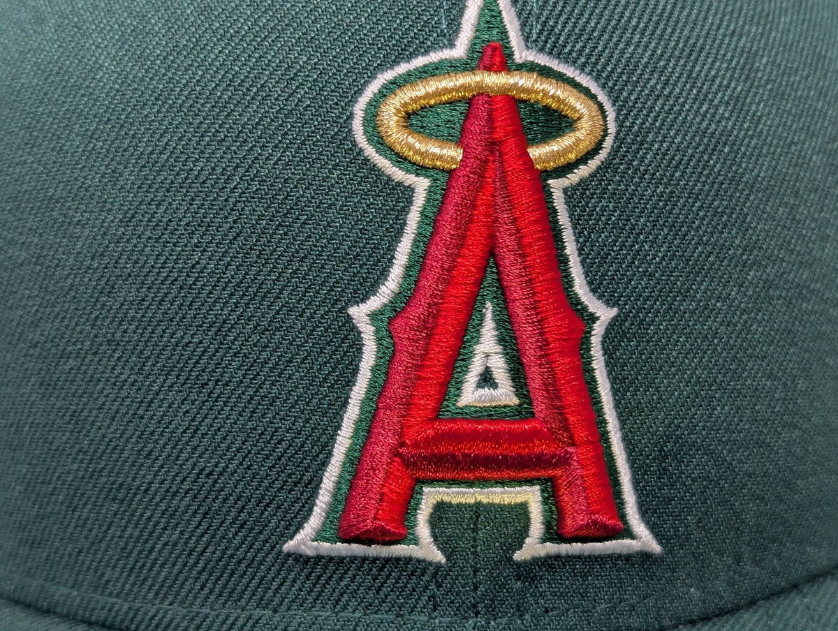 Los Angeles Angels 35th Anniversary Dark Green Pink Brim Fitted Hats