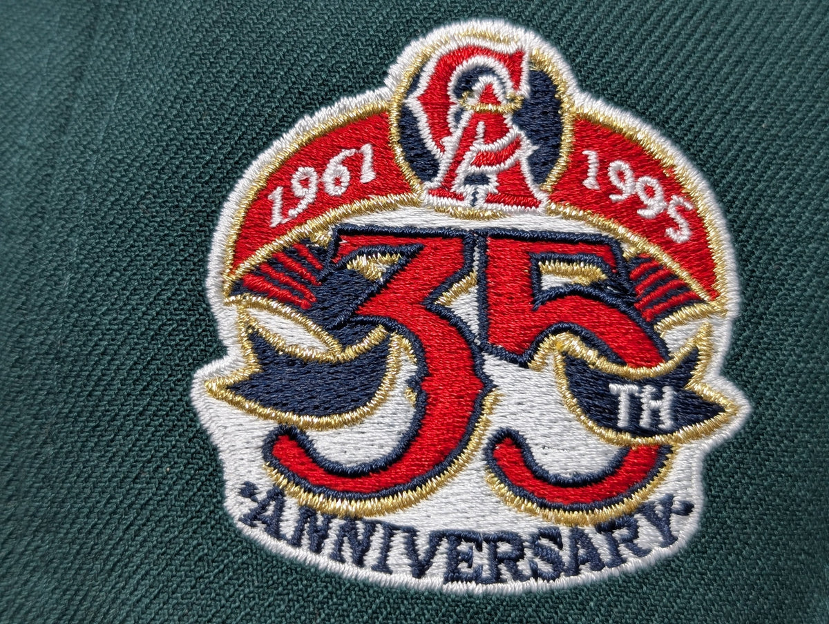 Los Angeles Angels 35th Anniversary Dark Green Pink Brim Fitted Hats