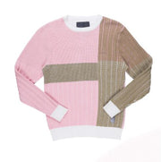 Men's Cable Knit Color Block Crew Sweater ROSE
